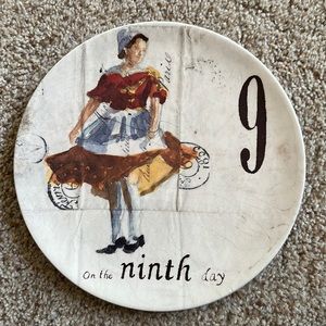 Williams Sonoma 12 Days of Christmas salad/dessert plate. The Ninth Day.